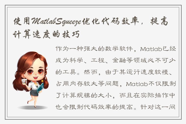 使用MatlabSqueeze优化代码效率，提高计算速度的技巧