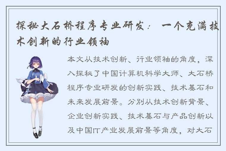探秘大石桥程序专业研发: 一个充满技术创新的行业领袖