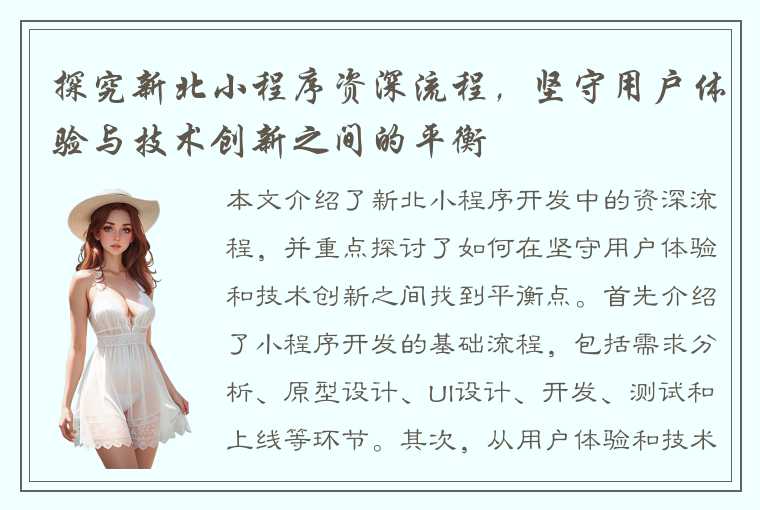 探究新北小程序资深流程,坚守用户体验与技术创新之间的平衡