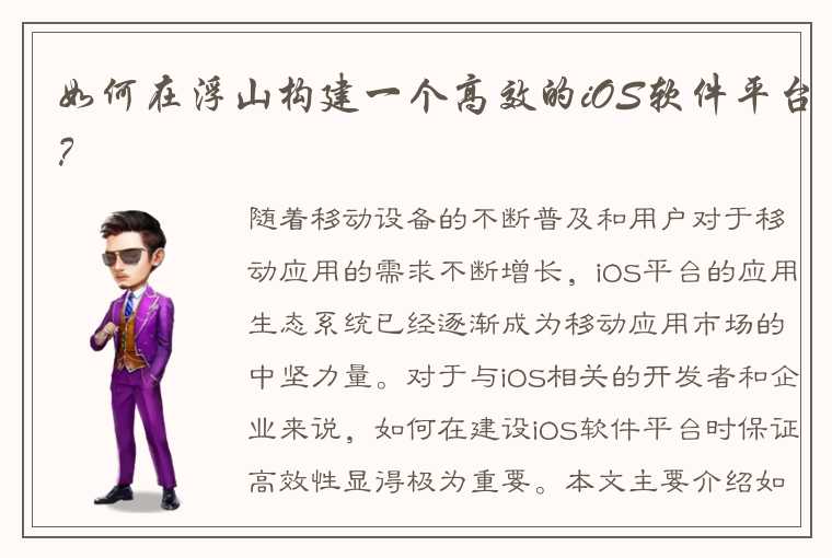 如何在浮山构建一个高效的iOS软件平台？