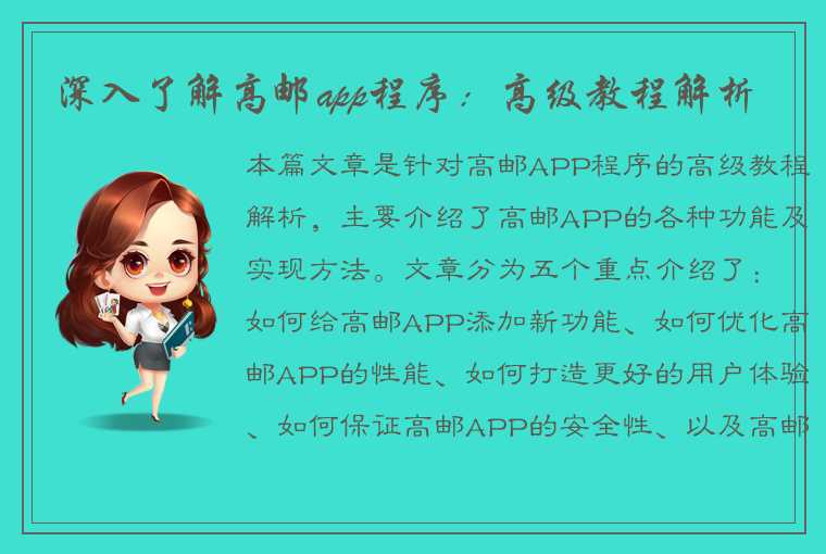 深入了解高邮app程序:高级教程解析