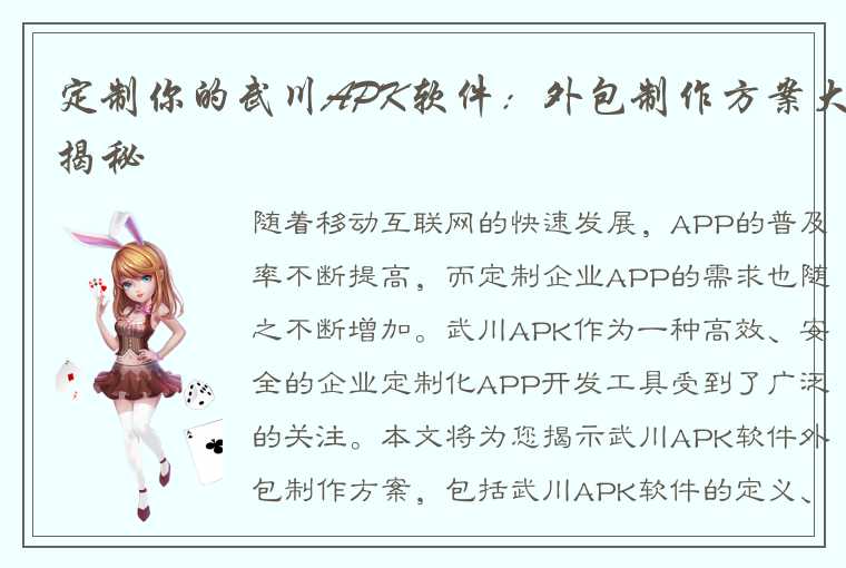 定制你的武川APK软件:外包制作方案大揭秘