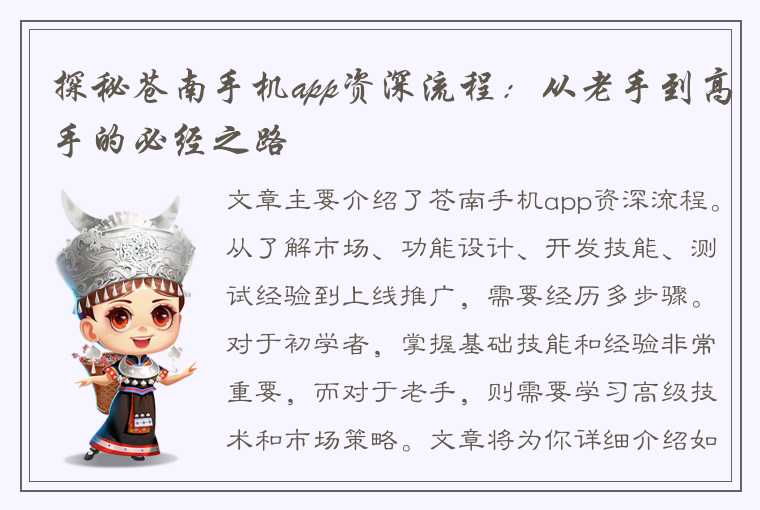 探秘苍南手机app资深流程:从老手到高手的必经之路
