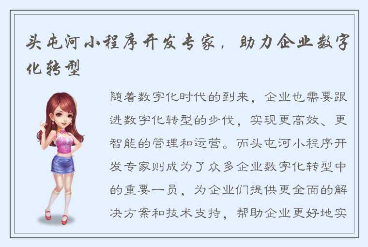 头屯河小程序开发专家,助力企业数字化转型