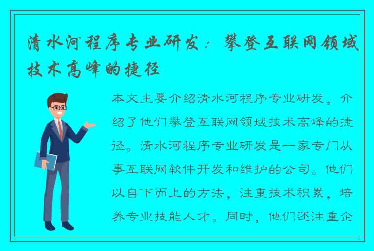 清水河程序专业研发：攀登互联网领域技术高峰的捷径